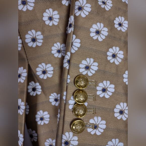 J. Crew Campbell Scattered Daisy Gold Floral Print Jacquard Gold Button Blazer 0 - Picture 16 of 16
